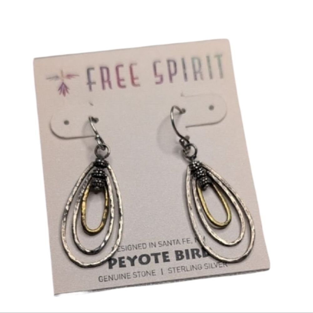 NWT Peyote Bird Sterling Silver And Brass Teardrop Dangle Earrings